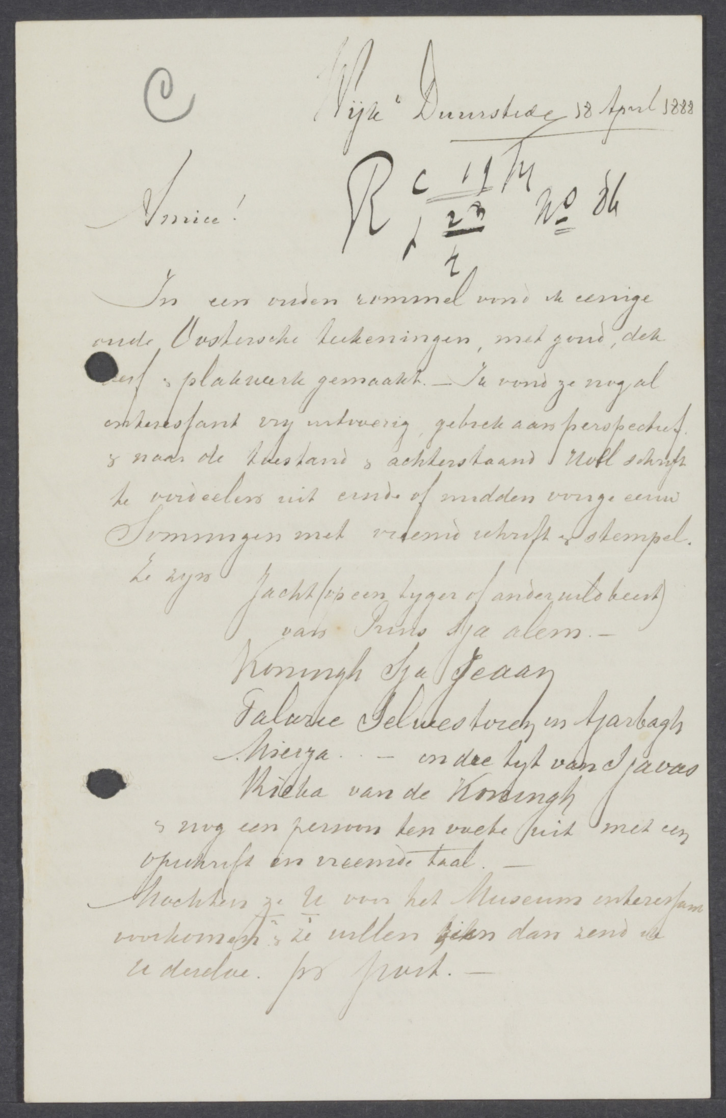 Letter from Johan Frederik Croockewit to the Museum Volkenkunde 